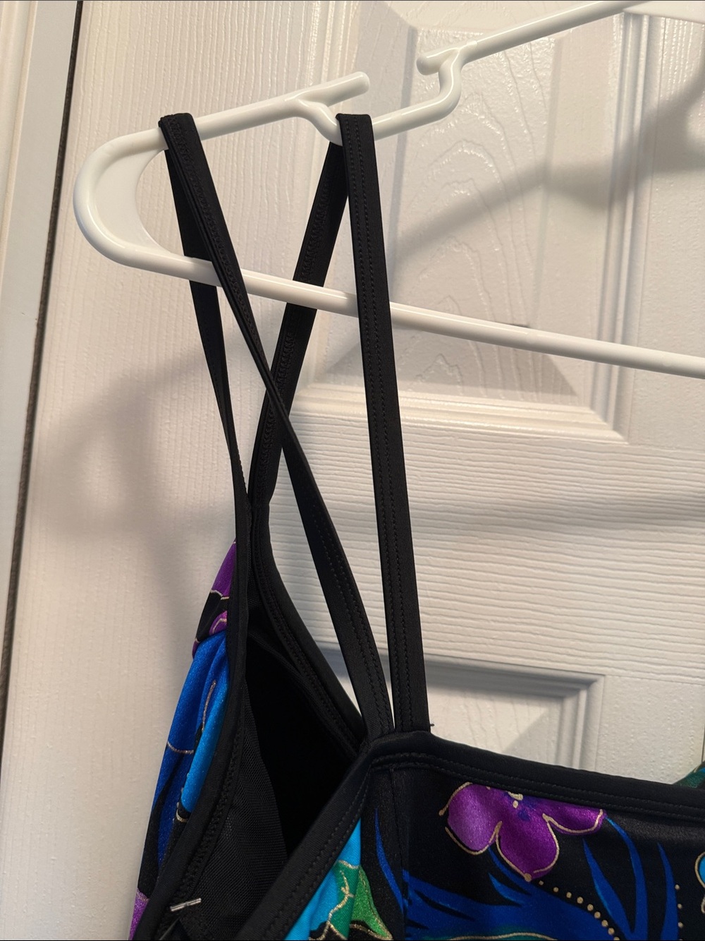 Longitude Black One-Piece Swimdress with Blue & Purple Floral Bodice - Picture 7 of 8